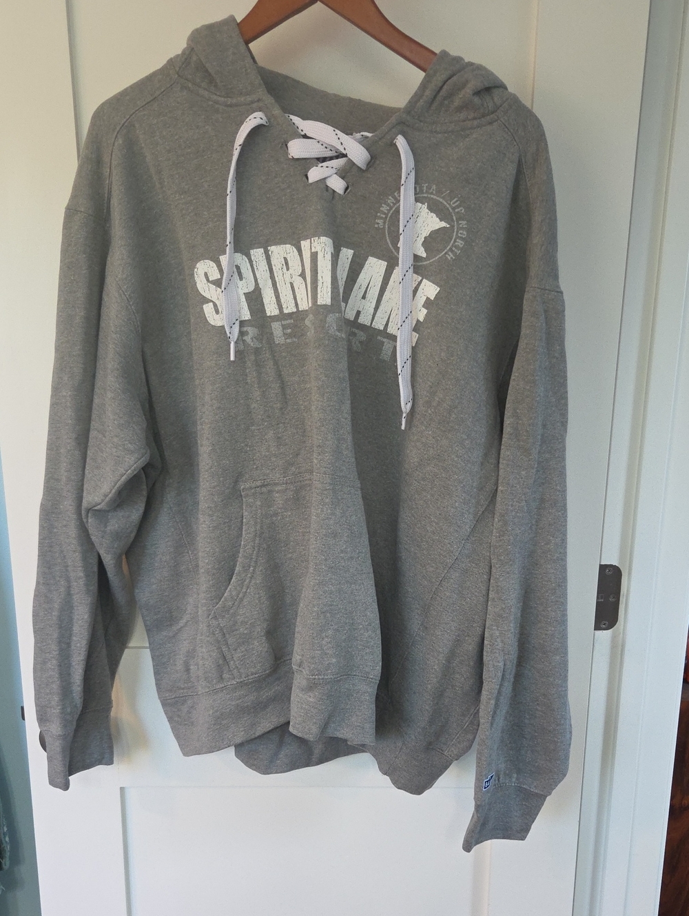 Spirit Gray Lace-Up Pullover Hoodie with Front Pocket